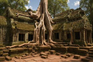 Naklejka premium Classical picture of Ta Prohm Temple, Angkor, Cambodia