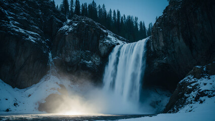 Frozen Majesty: The Winter Roar of a Mountain Waterfall
