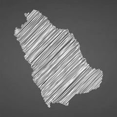 Saudi Arabia map hand drawn sketch. Vector concept illustration flag, scribble map. Country map for infographic, brochures and presentations isolated on black background. Vector illustration