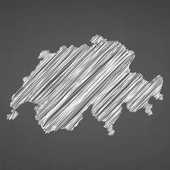 Switzerland map hand drawn sketch. Vector concept illustration flag, scribble map. Country map for infographic, brochures and presentations isolated on black background. Vector illustration
