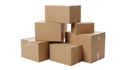 Stack of cardboard boxes isolated on transparent background