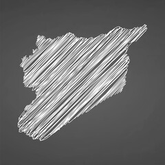 Syria map hand drawn sketch. Vector concept illustration flag, scribble map. Country map for infographic, brochures and presentations isolated on black background. Vector illustration