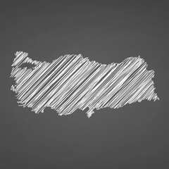 Turkey map hand drawn sketch. Vector concept illustration flag, scribble map. Country map for infographic, brochures and presentations isolated on black background. Vector illustration