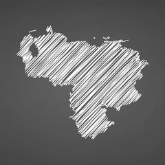 Venezuela map hand drawn sketch. Vector concept illustration flag, scribble map. Country map for infographic, brochures and presentations isolated on black background. Vector illustration