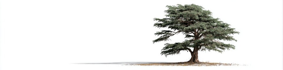 Majestic solitary tree standing alone on a white background