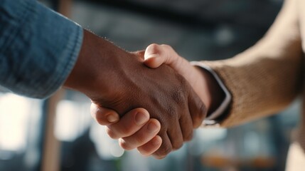 Close-up of Two Hands Shaking in a Professional Business Setting