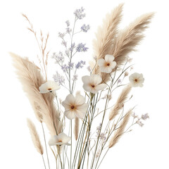 Ornamental Grasses with Fluffy Plumes and Airy Wildflowers, Dried Ornamental Grasses and Delicate Wildflower Arrangement