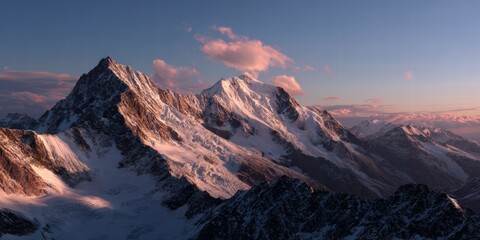 Majestic Snow-Capped Mountain Range at Sunrise