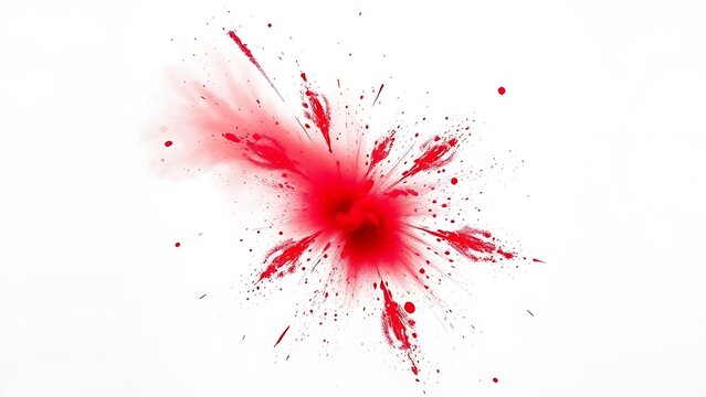 Vibrant red Holi powder explosion captured dynamically against a white background.