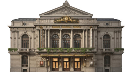 Obraz premium Ornate classical building facade isolated on transparent background