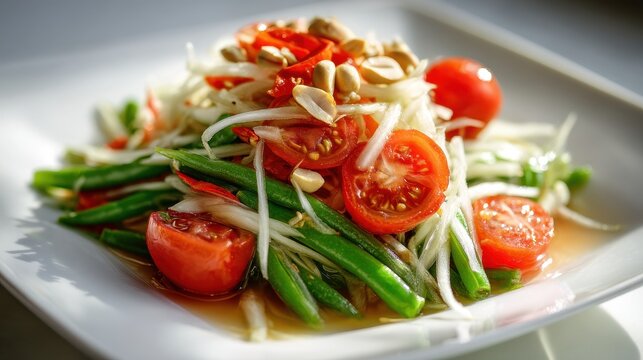Fresh Papaya Salad with Cherry Tomatoes and Crunchy Peanuts