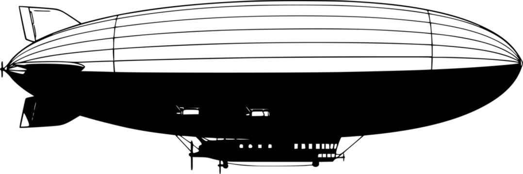 Vintage blimp zeppelin transport vehicle travel silhouette vector illustration
