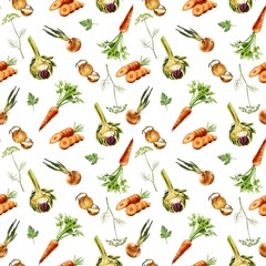 Colorful pattern of fresh vegetables on a white background showcasing various types of produce