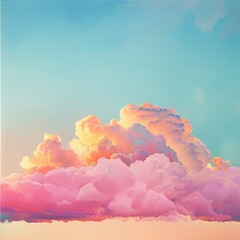 The image shows a serene sky with a large, fluffy pink cloud dominating the lower part of the scene.