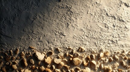 Textured rough plaster wall with scattered pebbles and dramatic shadow textured wall stones