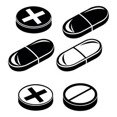 Stylized pill and capsule icons collection