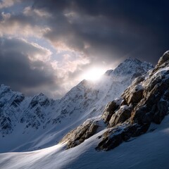 Majestic Snow-Capped Mountain Range at Sunrise