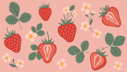 Sweet Strawberry Summer:  A Delightful Illustration of Strawberries and Blossoms