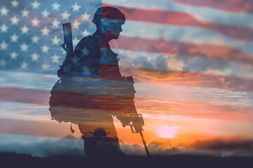 Veterans Day graphic material Patriotic American Flag and Military Memorabilia, American flag watercolor, Military boots silhouette, Soldier tribute