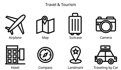 Travel and Tourism Line Icon Set.