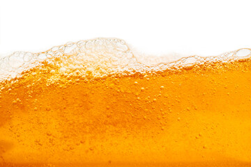 Close up bright orange Oil or beer splash texture and nature waves, Beautiful waves curve and little bubbles smooth for graphic design and background, Oil Bubbles, Soft beer bubbles, Selective focus