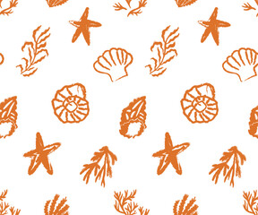 orange marine pattern, seamless nautical pattern, vector