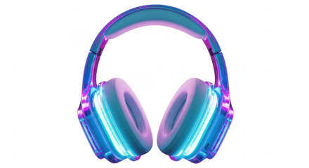 Glowing blue and pink headphones isolated on transparent background