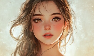 Portrait of a young woman with flowing hair and sunkissed skin