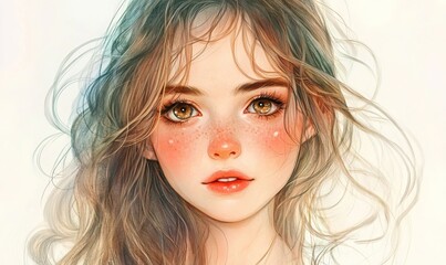 An ethereal portrait of a girl with mesmerizing eyes and flowing hair