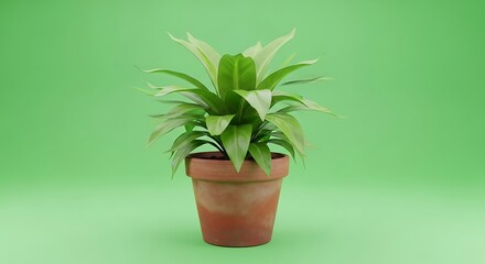 Obraz premium Potted Plant On Green Background.