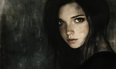 Portrait of a Girl with Deep Eyes in a Dark Artistic Style
