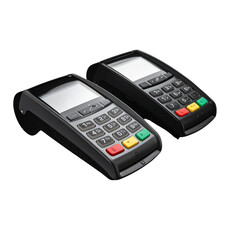 POS terminals in black, grey, and white on black offer clean surfaces. Perfect for product photography, showcasing