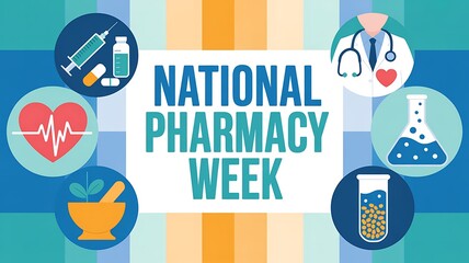 Illustration of national pharmacy week banner isolated on white background, a healthcare awareness campaign illustration