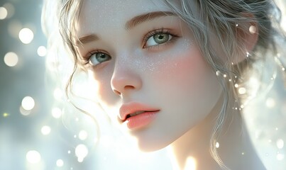 Portrait of a ethereal young woman with fair skin and shimmering light
