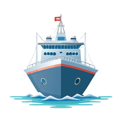 A large passenger ship sailing on calm waters, front view.