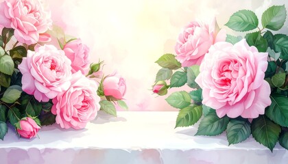 Pink roses on a light surface