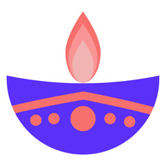 Vibrant festive oil lamp icon, simple geometric shapes and glossy pink flame, ideal for Diwali sale banners, website, hero sliders, social stories, greetings card.