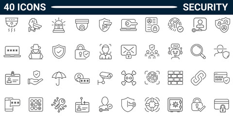 Security and protection line icon set. Includes cybersecurity, passwords, warnings, personal data protection. Editable stroke. Vector illustration