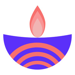 Decorative Indian lamp vector, purple bowl with curvy lines, soft gradient flame, creatives, printable posters, classroom worksheets, festival newsletters.