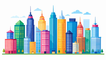 Obraz premium City Skyline A Colorful Vector Illustration of Modern Skyscrapers and Urban Architecture