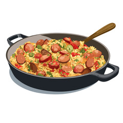 2D flat vector graphic of a Jambalaya in icon style, isolated on white background