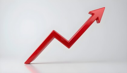 Red arrow pointing upwards isolated on white background, representing growth, success, and positive trends in business