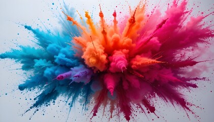 Colorful explosion of powder isolated on white background, creating a vibrant and dynamic abstract composition