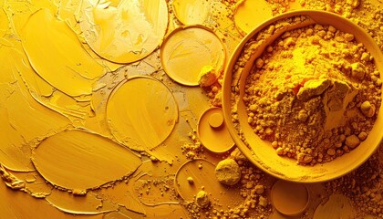 Yellow powder in bowl on painted surface