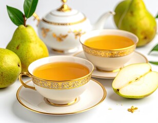 Pear tea in elegant china cups