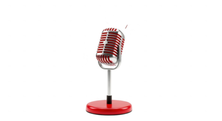 Vintage microphone on a red stand isolated on transparent background