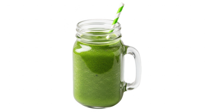Green smoothie in a mason jar isolated on transparent background