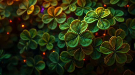 Clover Leaves in Warm Sunlight Texture Background