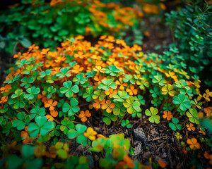 Clover Leaves in Warm Sunlight Texture Background