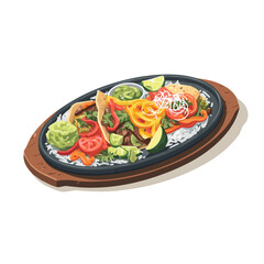 2D flat vector graphic of a Fajita Platter in icon style, isolated on white background